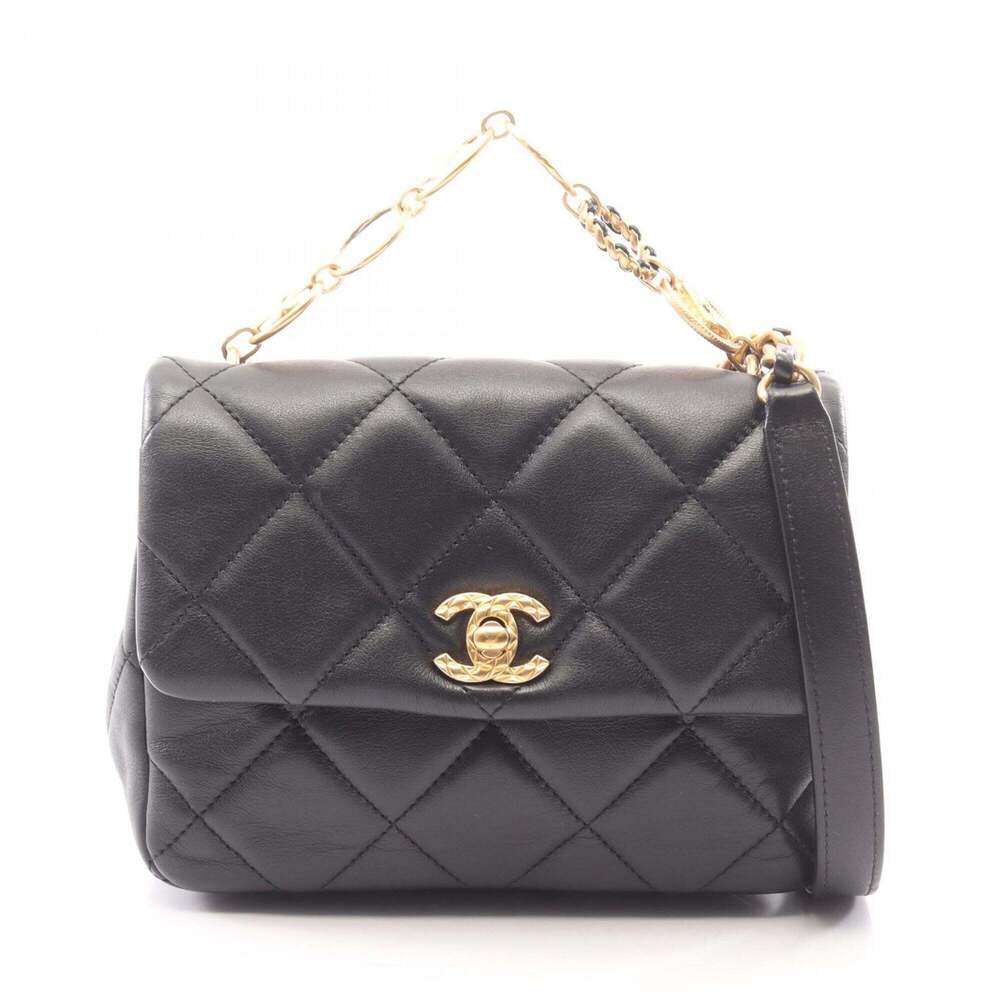 Chanel Matelassé 2-Way Shoulder Bag/Handbag, Lambskin Leather, Women's, Black...
